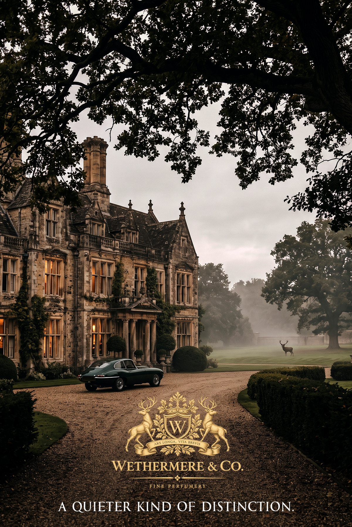 Wethermere & Co. campaign: a stately country house in the morning mist